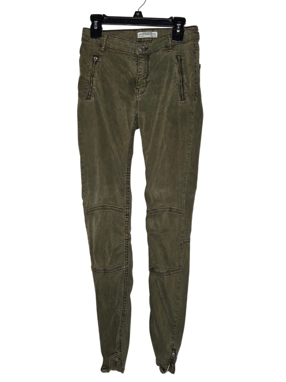 ZARA Woman Olive Green Denim Jeans with Branded Button